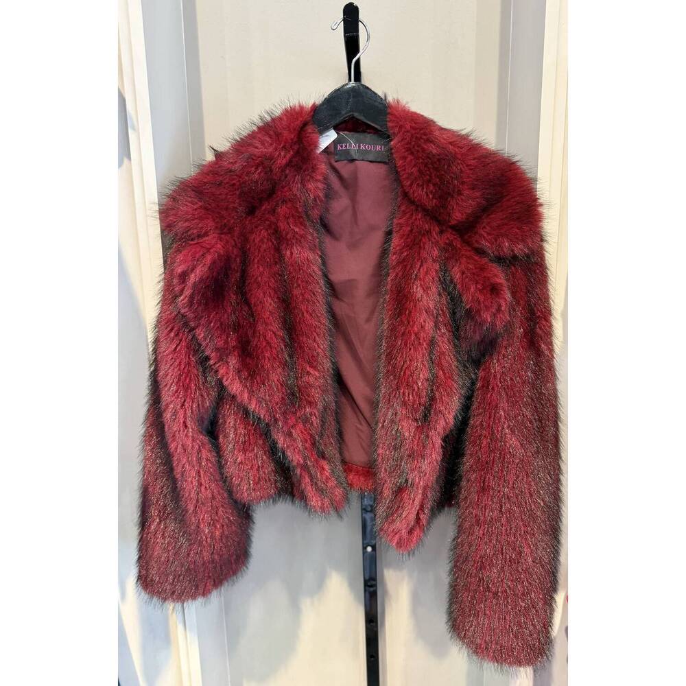 NEW KELLI KOURI women's dipped fur jacket in red
